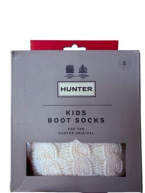 Hunter Kids Boot Socks Cable Knit Tall S White Original Rain Boot Liners NIB